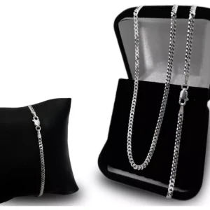 KIT GRUMET 2MM CORRENTE 70CM + PULSEIRA 21CM - PRATA 925 LEGÍTIMA