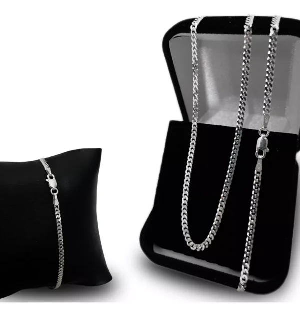 KIT GRUMET 2MM CORRENTE 70CM + PULSEIRA 21CM - PRATA 925 LEGÍTIMA