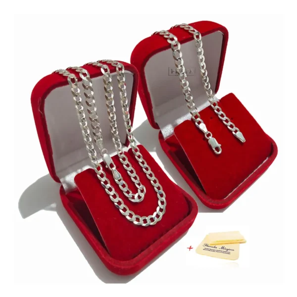 KIT GRUMET 4,5MM CORRENTE 70CM + PULSEIRA 21CM - PRATA 925 LEGÍTIMA - Imagem 2